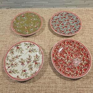 Laura Ashley Red Green Floral Salad/Dessert Plates (Set of 4)